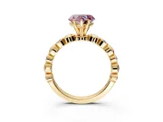 Solitaire Engagement Ring Setting for Fancy Pink Heart-Shaped Center with Beaded Bezel Station Band and Prong Head in Yellow Gold