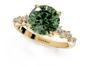 Solitaire Engagement Ring Setting for Fancy Green Round Cut Center with Trailing Leaf Accent Band and Prong Head in Yellow Gold