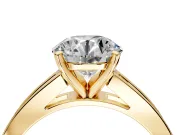 Solitaire Engagement Ring Setting for Round Cut Center with Princess Cut Channel Band and Prong Head in Yellow Gold