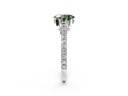 Solitaire Engagement Ring Setting for Fancy Green Oval Center with Widening Pave Band and Claw Prong Head in Platinum