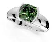 Tension Engagement Ring Setting for Fancy Green Cushion Cut Center with Wide Flat Band and Tension Head in White Gold