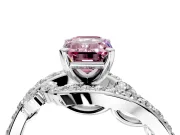 Solitaire Engagement Ring Setting for Fancy Pink Emerald Cut Center with Pave Bypass Twist Band and Prong Head in Platinum