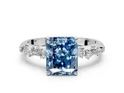 Cluster Engagement Ring Setting for Fancy Blue Radiant Cut Center with Round Cut Accent Band and Prong Head in Sterling Silver