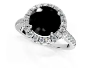 Halo Engagement Ring Setting for Fancy Black Round Cut Center with Narrowing Pave Band and Prong Head in Platinum