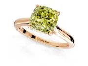 Solitaire Engagement Ring Setting for Fancy Yellow Cushion Cut Center with Narrow Cathedral Band and Prong Head in Rose Gold
