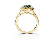 Milgrain Floral Halo Engagement Ring Setting for Fancy Green Heart-Shaped Center with Pave Band and Prong Head in Yellow Gold