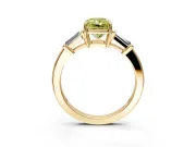 3 Stone Engagement Ring Setting for Fancy Yellow Radiant Cut Center with Baguette Accents and Prong Head in Yellow Gold