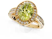 Halo Engagement Ring Setting for Fancy Yellow Oval Center with Framed Halo, Pave Band and Prong Head in Yellow Gold