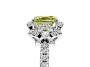Halo Engagement Ring Setting for Fancy Yellow Asscher Cut Center with Openwork Halo, Pave Band and Prong Head in White Gold