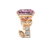 Leaf Motif Engagement Ring Setting for Fancy Pink Radiant Cut Center with Pave Band and Prong Head in Rose Gold