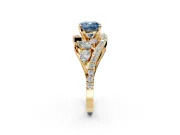 Halo Engagement Ring Setting for Fancy Blue Cushion Cut Center with Marquise and Pave Bypass Band and Prong Head in Yellow Gold