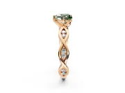 Solitaire Engagement Ring Setting for Fancy Green Heart-Shaped Center with Accented Twist Band and Leaf Prong Head in Rose Gold