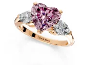 3 Stone Engagement Ring Setting for Fancy Pink Heart-Shaped Center with Large Pear-Shaped Accents and Prong Head in Rose Gold
