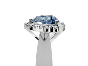 Halo Engagement Ring Setting for Fancy Blue Heart-Shaped Center with Square Band and Prong Head in Platinum