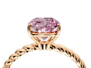 Solitaire Engagement Ring Setting for Fancy Pink Cushion Cut Center with Plain Twisted Rope Band and Prong Head in Rose Gold