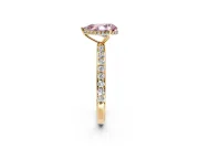 Hidden Halo Engagement Ring Setting for Fancy Pink Pear-Shaped Center with Pave Band and Prong Head in Yellow Gold
