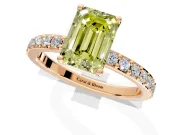 Solitaire Engagement Ring Setting for Fancy Yellow Emerald Cut Center with Round Cut Pave Band and Prong Head in Rose Gold