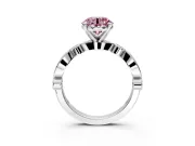 Solitaire Engagement Ring Setting for Fancy Pink Round Cut Center with Milgrain Bezel Accents and Prong Head in Platinum