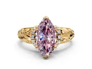 Solitaire Engagement Ring Setting for Fancy Pink Marquise Center with Filigree Accent Basket and Prong Head in Yellow Gold