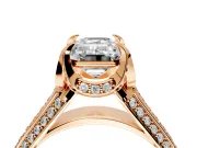 Solitaire Engagement Ring Setting for Emerald Cut Center with Accented Split Shank and Prong Head in Rose Gold