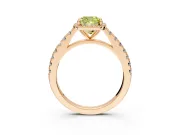 Halo Engagement Ring Setting for Fancy Yellow Cushion Cut Center with Full Pave Band and Prong Head in Rose Gold