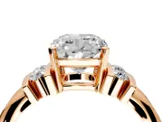 Solitaire Engagement Ring Setting for Cushion Cut Center with Grooved Bar Accent Band and Prong Head in Rose Gold