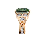 Cluster Engagement Ring Setting for Fancy Green Radiant Cut Center with Bezel Accent Clusters and Prong Head in Rose Gold