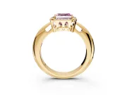Halo Engagement Ring Setting for Fancy Pink Asscher Cut Center with Tapered Plain Band and Prong Head in Yellow Gold
