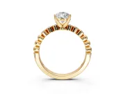 Solitaire Engagement Ring Setting for Pear-Shaped Center with Bezel-Dot Beaded Band and Prong Head in Yellow Gold