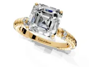 Rope Engagement Ring Setting for Asscher Cut Center with Accent Shoulders and Prong Head in Yellow Gold