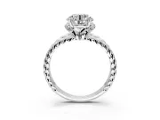 Halo Engagement Ring Setting for Round Cut Center with Rope Twist Split Shank and Prong Head in Platinum