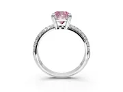 Solitaire Engagement Ring Setting for Fancy Pink Cushion Cut Center with Multi-Row Pave Accents and Basket Head in Sterling Silver
