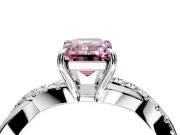 Crossover Engagement Ring Setting for Fancy Pink Emerald Cut Center with Pave and Plain Strands and Prong Head in Platinum