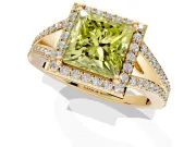 Halo Engagement Ring Setting for Fancy Yellow Princess Cut Center with Pave Split Shank and Prong Head in Yellow Gold