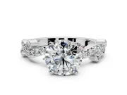 Solitaire Engagement Ring Setting for Round Cut Center with Bar-Station Pave Twist and Prong Head in Platinum