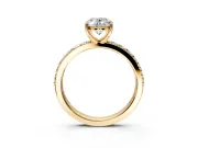 Solitaire Engagement Ring Setting for Oval Center with Round Cut Pave Band and Prong Head in Yellow Gold