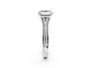 Solitaire Engagement Ring Setting for Asscher Cut Center with Pave Rail Split Shank and Prong Head in Sterling Silver
