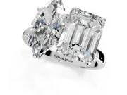 Marquise and Emerald Cut Lab-Grown Diamond Toi et Moi Engagement Ring with Prong-Set Stones in Sterling Silver