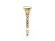 3 Stone Engagement Ring Setting for Fancy Yellow Princess Cut Center with Round Cut Side Accents and Prong Head in Rose Gold