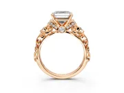 Solitaire Engagement Ring Setting for Asscher Cut Center with Filigree Band and Prong Head in Rose Gold