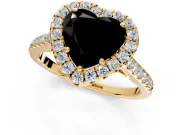 Halo Engagement Ring Setting for Fancy Black Heart-Shaped Center with Narrowing Pave Band and Prong Head in Yellow Gold