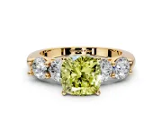 5 Stone Engagement Ring Setting for Fancy Yellow Cushion Cut Center with Graduated Accents and Prong Head in Yellow Gold