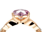 Solitaire Engagement Ring Setting for Fancy Pink Heart-Shaped Center with Carved Leaf Shoulders and Prong Head in Rose Gold