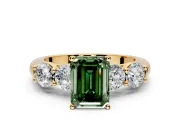 5 Stone Engagement Ring Setting for Fancy Green Emerald Cut Center with Graduated Accents and Prong Head in Yellow Gold