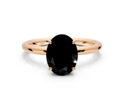 Hidden Halo Engagement Ring Setting for Fancy Black Oval Center with Thin Rounded Band and Prong Head in Rose Gold