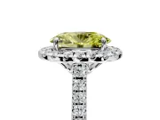 Halo Engagement Ring Setting for Fancy Yellow Oval Center with Raised Halo, Pave Band and Prong Head in Platinum