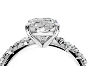 Solitaire Engagement Ring Setting for Cushion Cut Center with Trailing Leaf Accent Band and Prong Head in White Gold