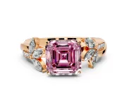 Floral Engagement Ring Setting for Fancy Pink Asscher Cut Center with Trailing Marquise Accents and Prong Head in Rose Gold