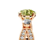3 Stone Engagement Ring Setting for Fancy Yellow Round Cut Center with Pave Twist Band and Prong Head in Rose Gold