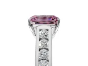 Solitaire Engagement Ring Setting for Fancy Pink Emerald Cut Center with Round Cut Channel Band and Prong Head in White Gold
